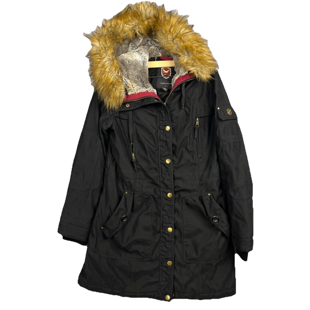 1 Madison Expedition Heritage Collection Parka Jacket Women's Small Black Fur